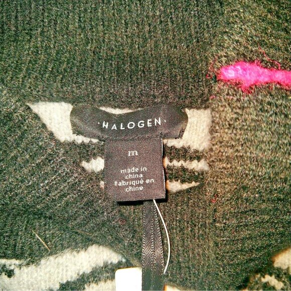 Halogen Women's Grey Heather Zebra Print Swirl Sweater Size Medium Knit Pullover - Picture 6 of 6